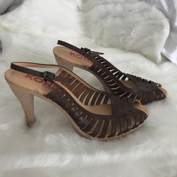 Kors Brown Cutout Slingback Wooden Heels - Picture 4 of 5